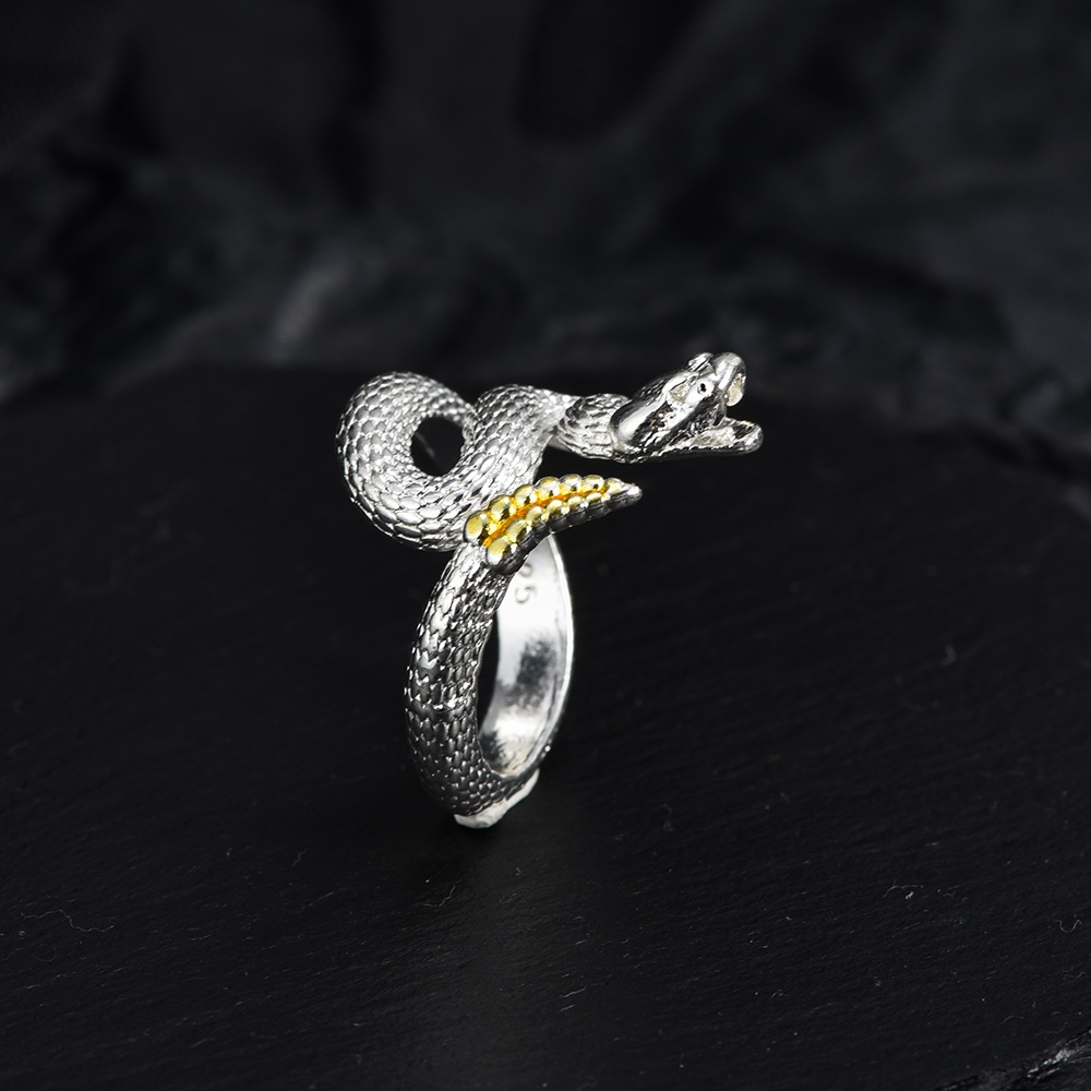 Gothic Rattlesnake Pasangan Adjustable Rings/Wanita Pria Vintage Bentuk Ular Jari Rings Punk Pesta Perhiasan