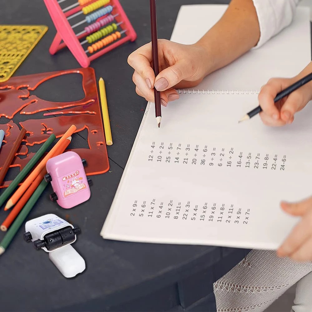 2in1 Math Roller Stamp Penambahan Pengurangan Perkalian Pembagian No-Repeat Math Practice Tool Number Rolling Seal Perlengkapan Siswa Sekolah Sd Mainan Edukasi Anak