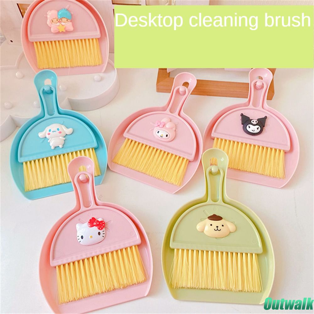 Set Sapu Mini Desktop Broom Sanrio Kartun Kuromi My Melody Cinnamoroll Hello Kitty Keyboard Komputer Membersihkan Celah Menyapu Alat Pembersih Rumah