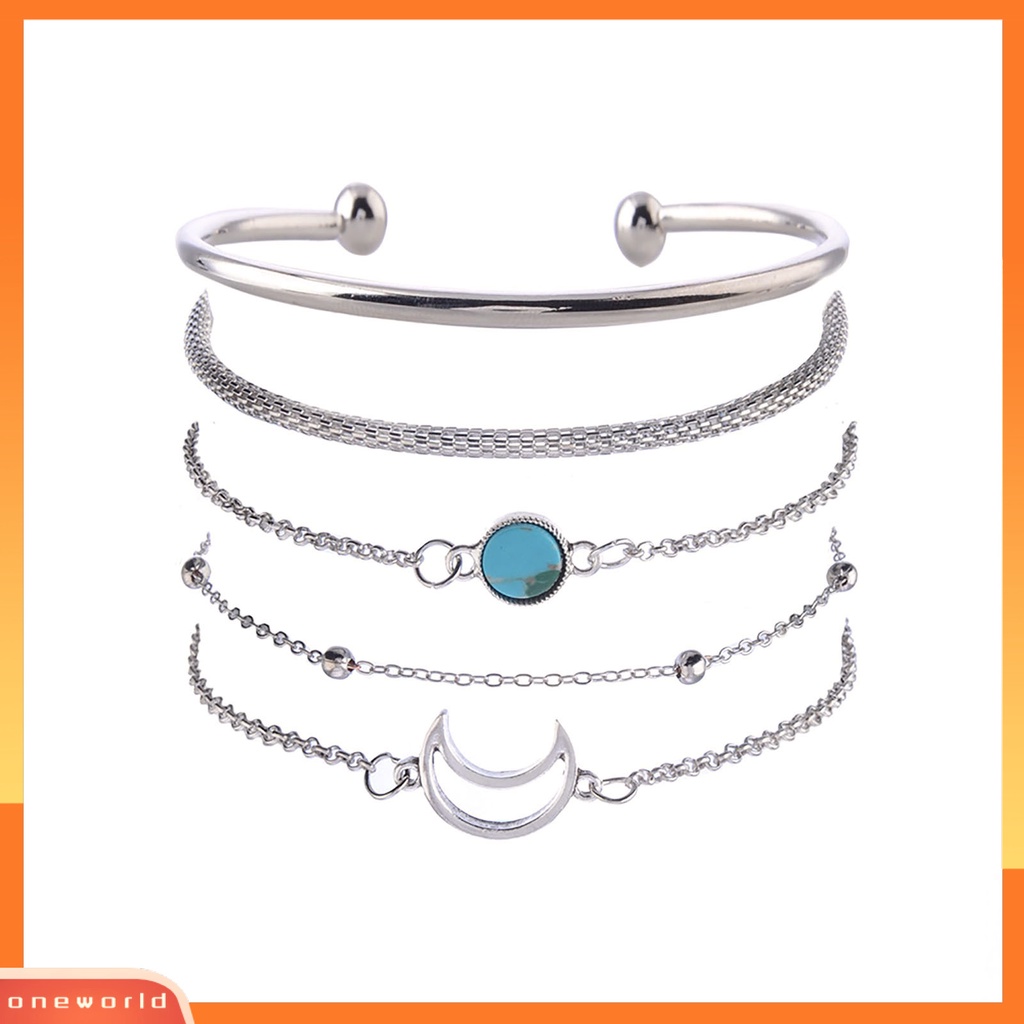 [EONE] 5pcs/set Wanita Gelang Set Multi Bentuk Bulan Rantai Alloy Lady Bangle Set Untuk Hadiah