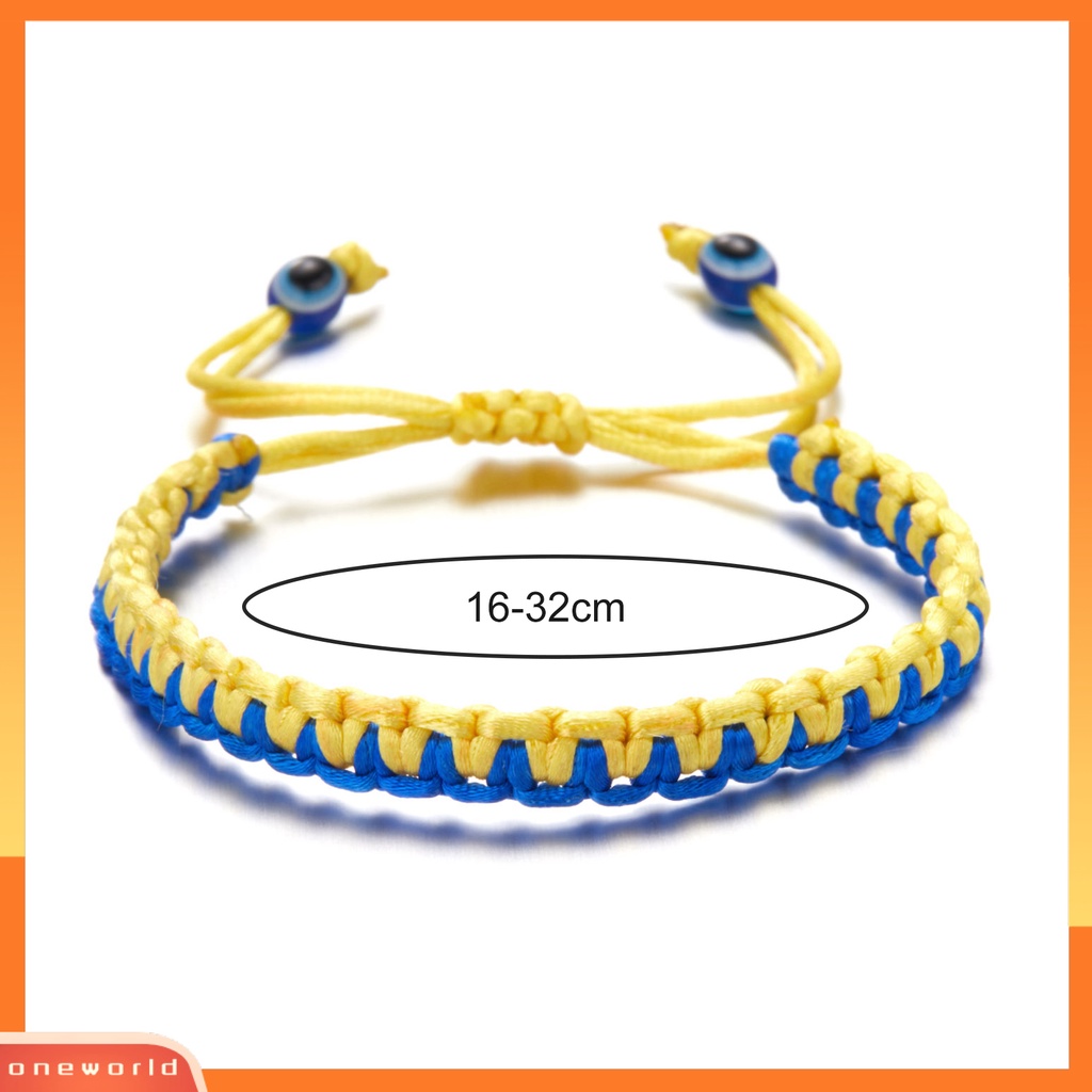 [EONE] Tenun Tangan Tali Kuat Dikepang Gelang Tahan Aus Gaya Etnik Biru Kuning Patchwork Adjustable Gelang Perhiasan Aksesoris