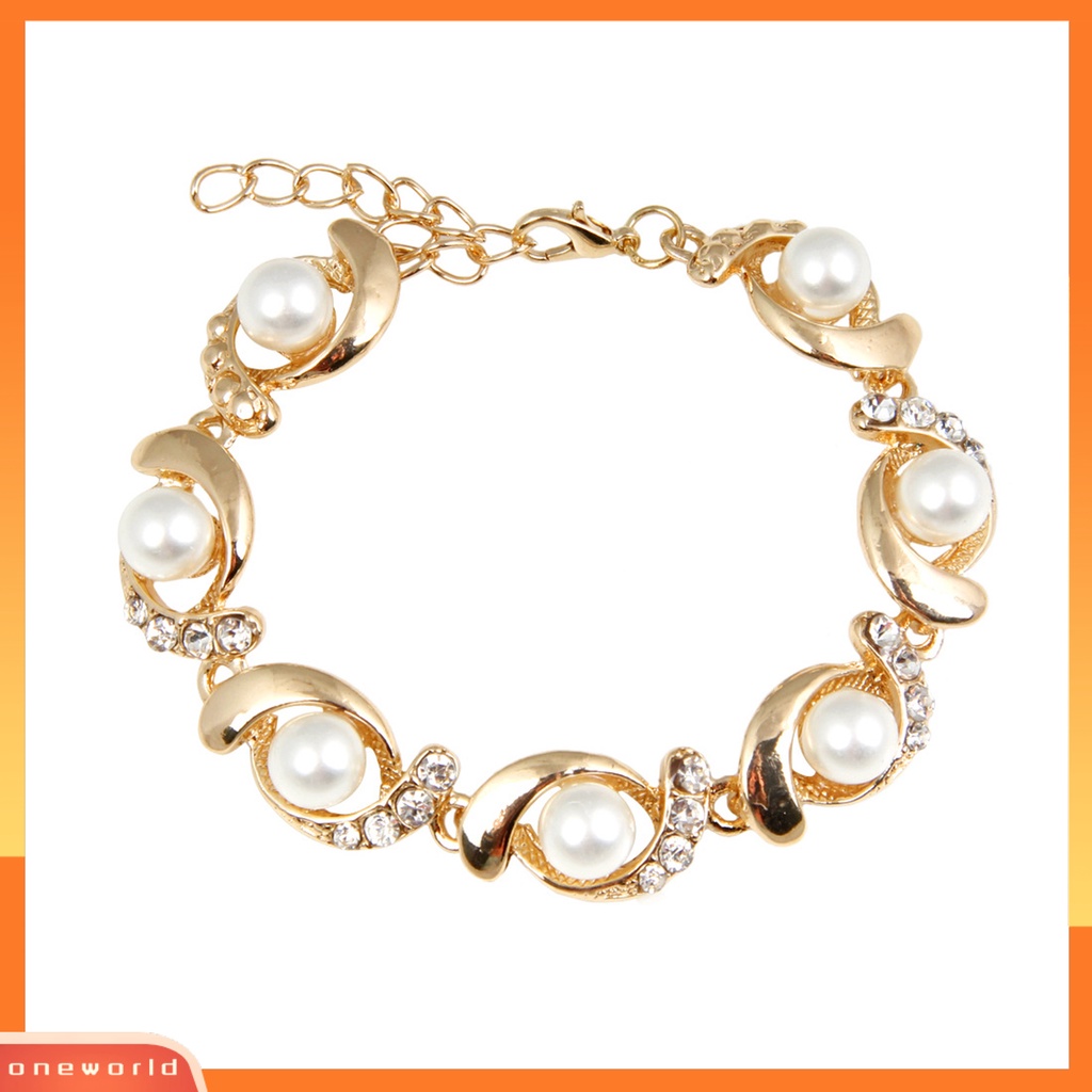 [EONE] Wanita Gelang Electroplating Berlian Imitasi Pengerjaan Halus Mewah Berkilau Terang Dekorasi Temperamen Adjustable Mutiara Imitasi Gelang Perhiasan Aksesori