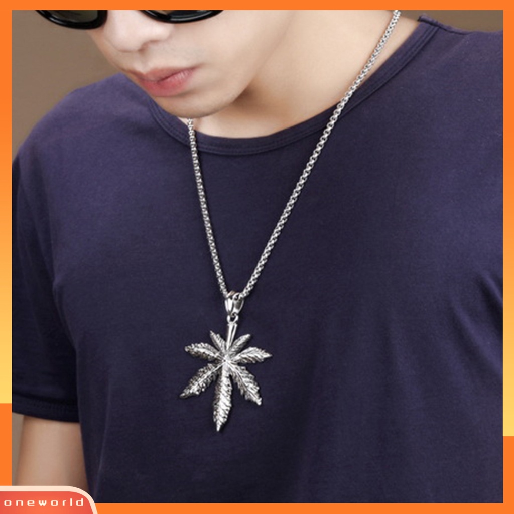 [EONE] Unisex Kalung Panjang Hip Hop Hias Pesona All-match Perhiasan Hadiah Baja Titanium Pria Wanita Daun Maple Hexagram Kompas Liontin Kalung Sweater Rantai Untuk Pakaian Sehari-Hari