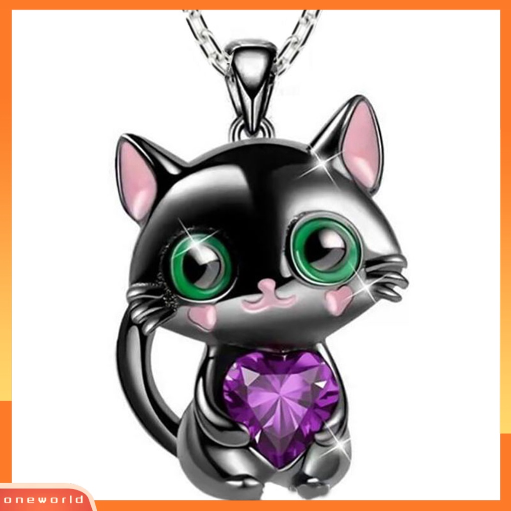 [EONE] Wanita Kalung Hati Kristal Imitasi Kilau Terang Hias Semua Pertandingan Dapat Disesuaikan Hadiah Hari Kasih Sayang Aksesori Lucu Kartun Kucing Hitam Lady Kalung Liontin Perhiasan
