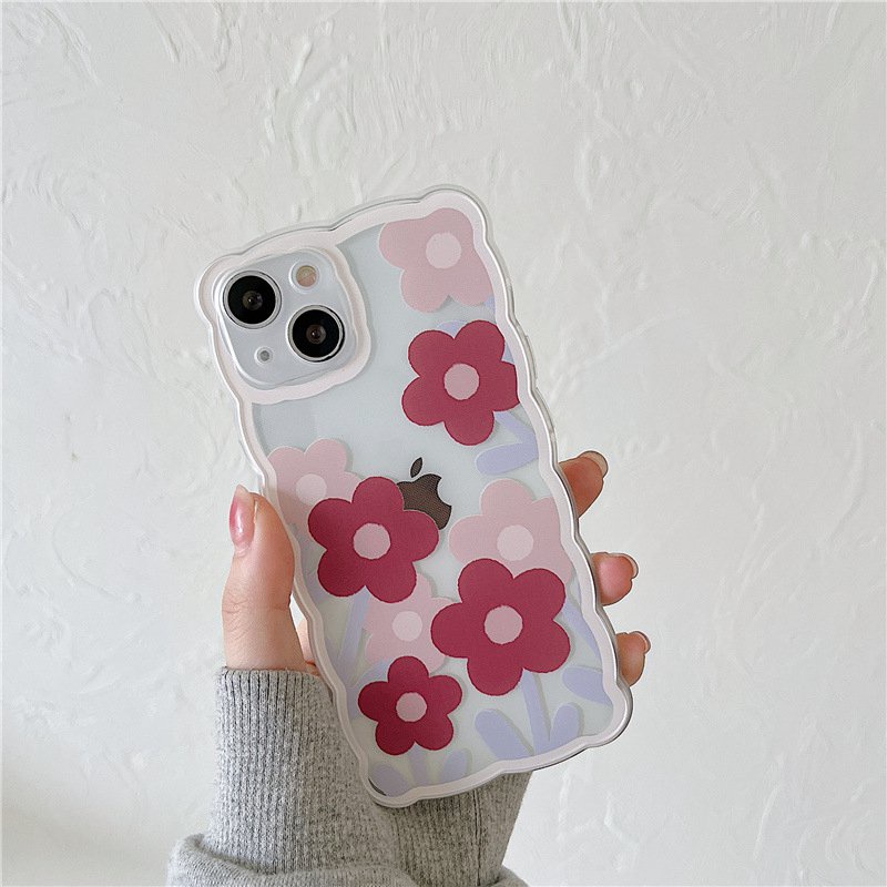 【INS Wave】Red Pink Flower Soft TPU Case HP iP iPhone 11 12 13 14 Pro Max 7 8 + Plus SE 2020 X XS XR Max Girl Woman Clear FTD Casing Apple