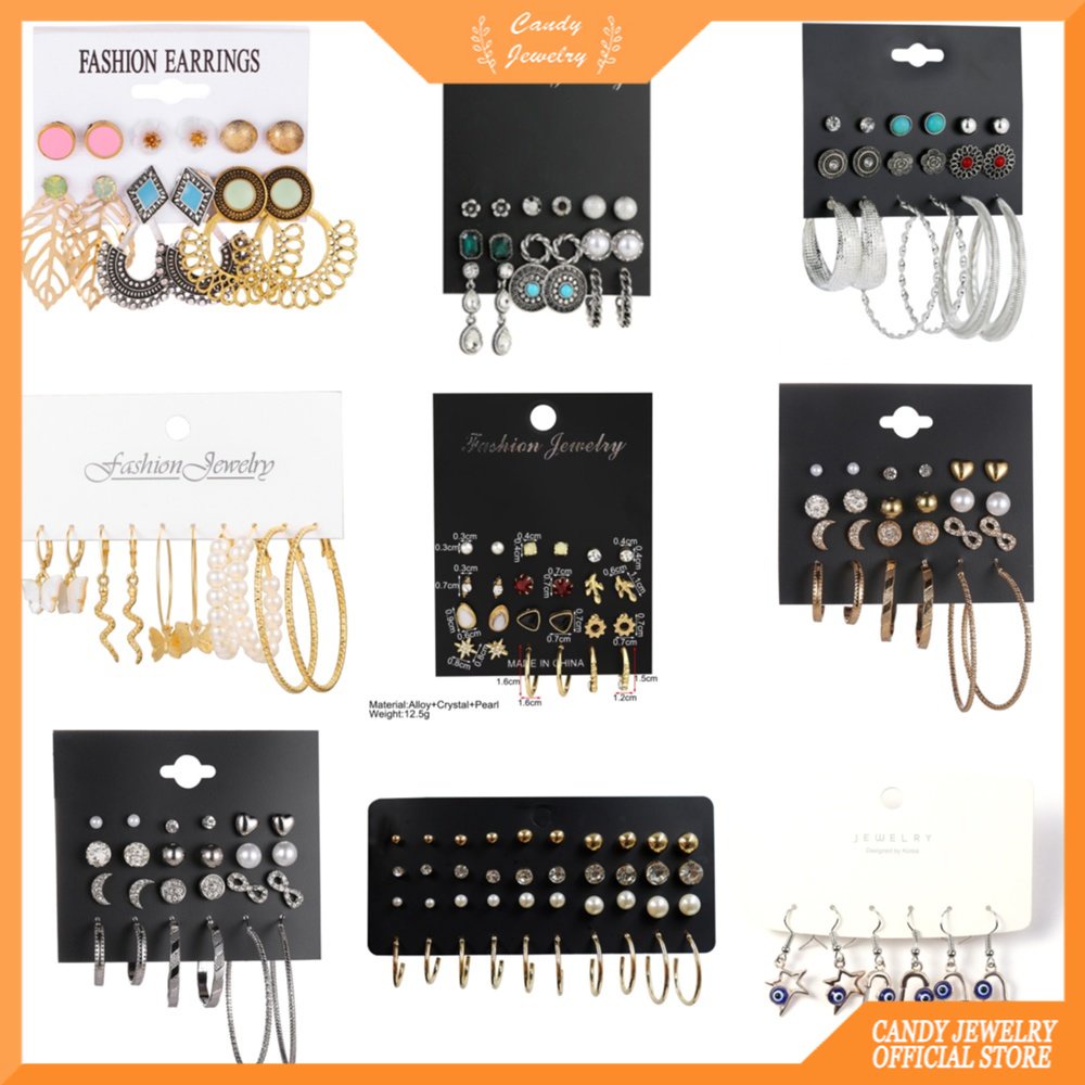 Geometris Berongga Anting Set Sederhana Mutiara Pejantan Anting-Anting Berlebihan Besar Cross-border Ear Ring CANDY JEWELRY