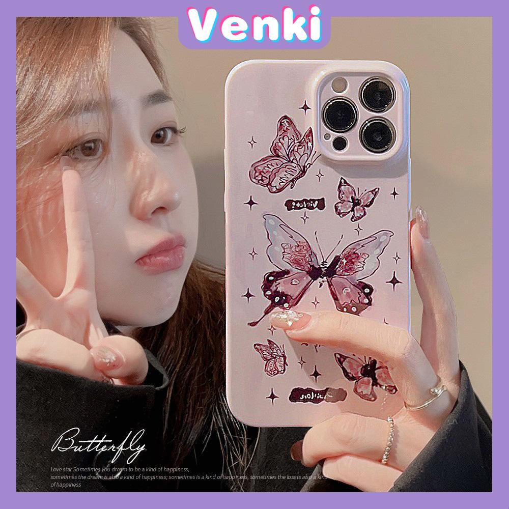 VENKI - For iPhone 11 iPhone Case Cream Glossy Soft Case TPU Shockproof Camera Cover Protection Purple Butterfly Compatible with iPhone 14 13 Pro max 12 Pro Max xr xs max 7Plus