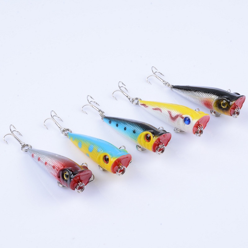 5cm/4.9g Umpan Pancing Popper Umpan Engkol Topwater Pensil Bass Trout Umpan Pancing Dengan Kait Air Asin Air Tawar Trout Walleye Blueback Salmon Lele