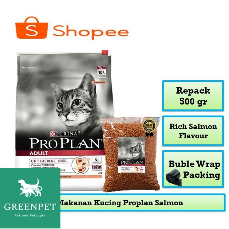 Green Petshop | Makanan Kucing PROPLAN SALMON Adult Kemasan 500 Gr