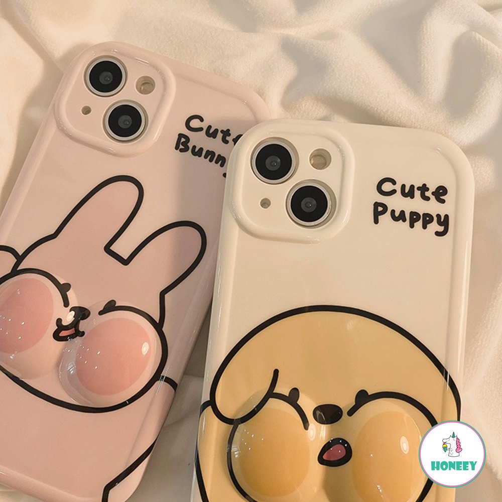 IPHONE Casing Dekompresi 3D Untuk Iphone11Lembut Iphone14 Pro Max Cute Bunny Puppy Untuk Iphone13 12 Pro Max14 Plus Fun Shockproof TPU Back Cover