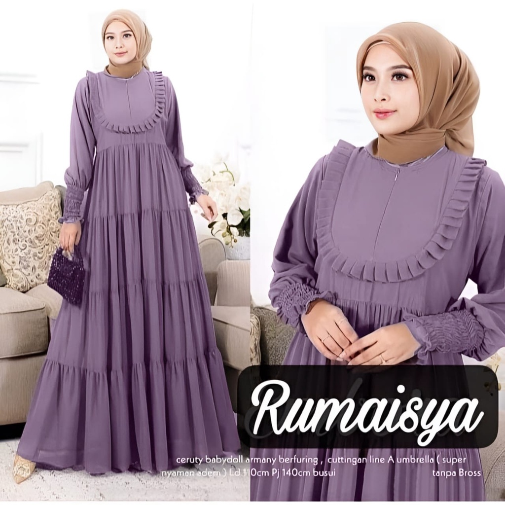 Rumaisya Maxy l Gamis Muslim Wanita Kondangan Polos Basic Premium l Dress Ceruty Babydoll