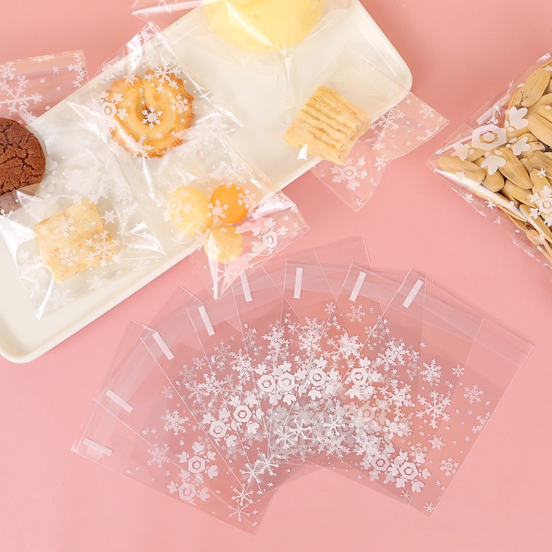 100 Pcs Transparan Snowflake Candy Bag/Biskuit Snack Baking Frosted Self-Adhesive Kantong Plastik/Perlengkapan Pesta Pernikahan