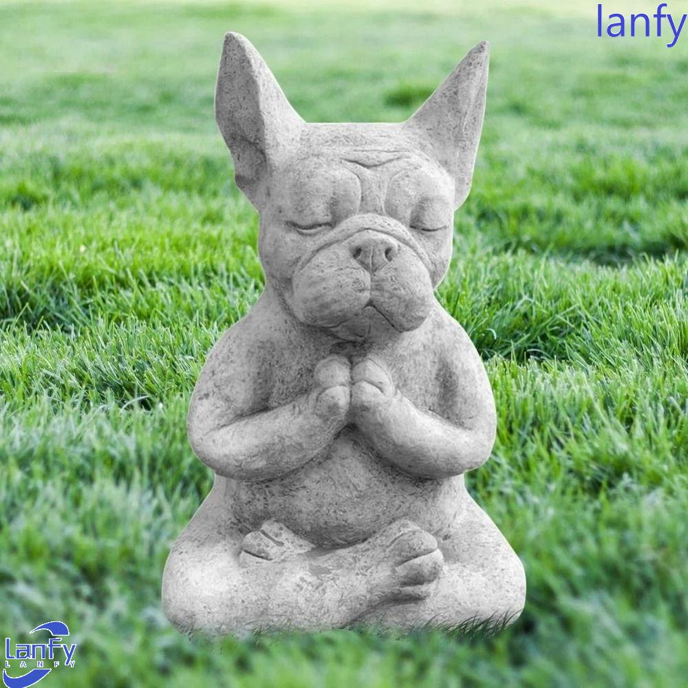 Lanfy Meditasi Anjing Tahan Air Tahan Lama Resin Kerajinan Yoga Pose Kualitas Tinggi Desain Halaman Patung Bulldog