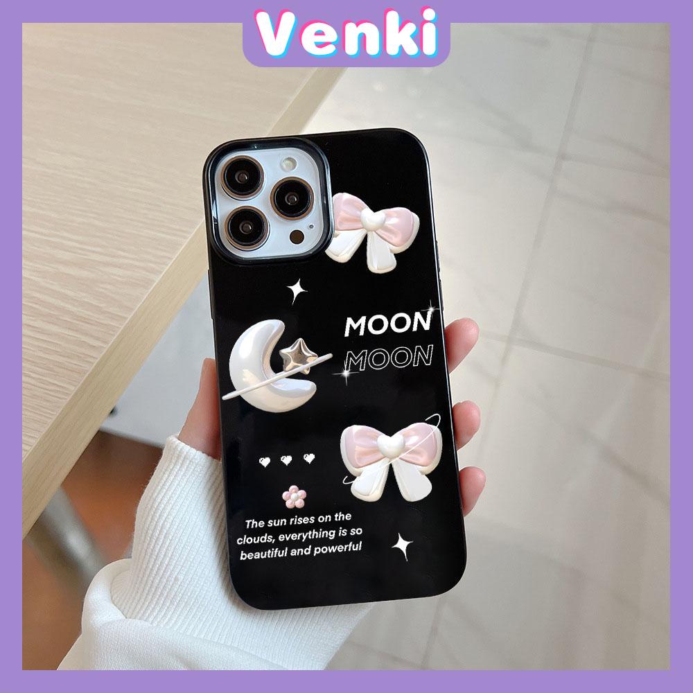 VENKI - For iPhone 11 iPhone Case Black Glossy TPU Soft Case Shockproof Protection Camera Star Moon bow Compatible with iPhone 14 13 Pro max 12 Pro Max xr xs max 7Plus 8Plus