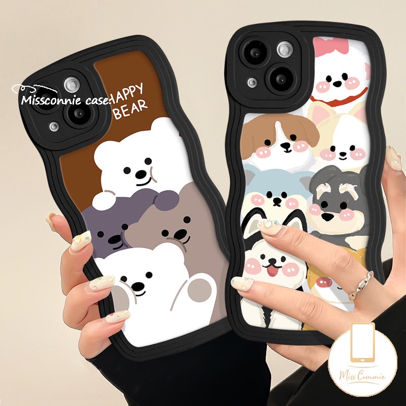 IPHONE Casing Ponsel Anak Anjing Lucu Kompatibel Untuk Iphone11 12 13 14 Pro Max7 8 6 6s 14 Plus X XR XS Max 7Plus SE 2020 Wavy Edge Soft Tpu Lovely Animals Bear Cover