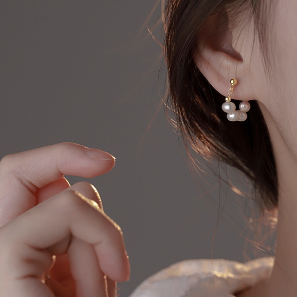 Ay (CN) Anting Manik Mutiara Untuk Wanita Mewah Emas Hoop Earring Perhiasan Aksesoris