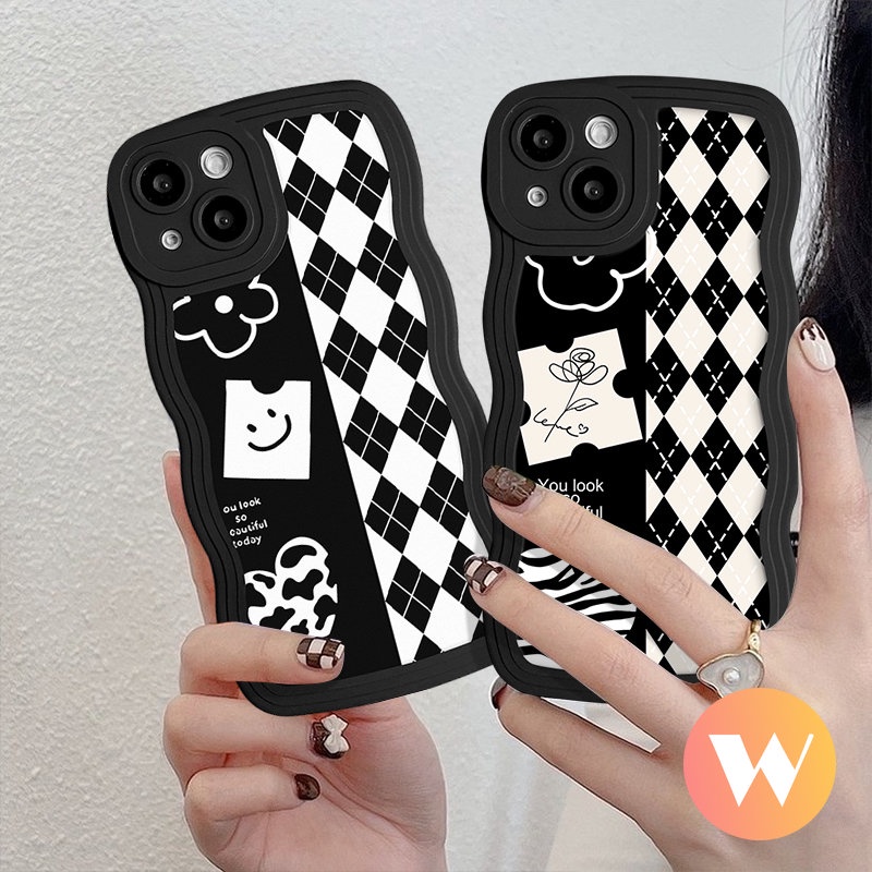 Case Galeri Seni Romantis Untuk Redmi 12C 10C 9A 9T 10 9 9C A1+A1 10A Note 11 9 10 10s 8 11 Pro 11s 9s POCO X3 NFC Pro M3 Mi 11T Pro Checkerboard Flower Smile Wavy Edge Soft Sarung