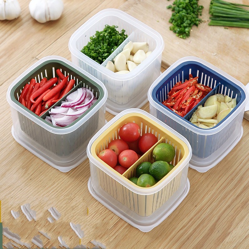 Beberapa Gaya Double Layer Drain Sealed Box/Kulkas Dapur Jahe Bawang Putih Makanan Fresh-keeping Tempat Penyimpanan