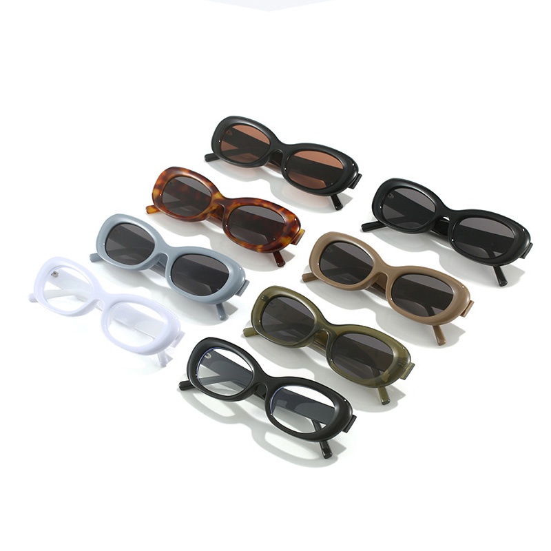 (YUZHU) Oval Mata Kucing Empat Titik X Kacamata Hitam Fashion Korea Y2K Bingkai Kecil Sunglasses Unisex