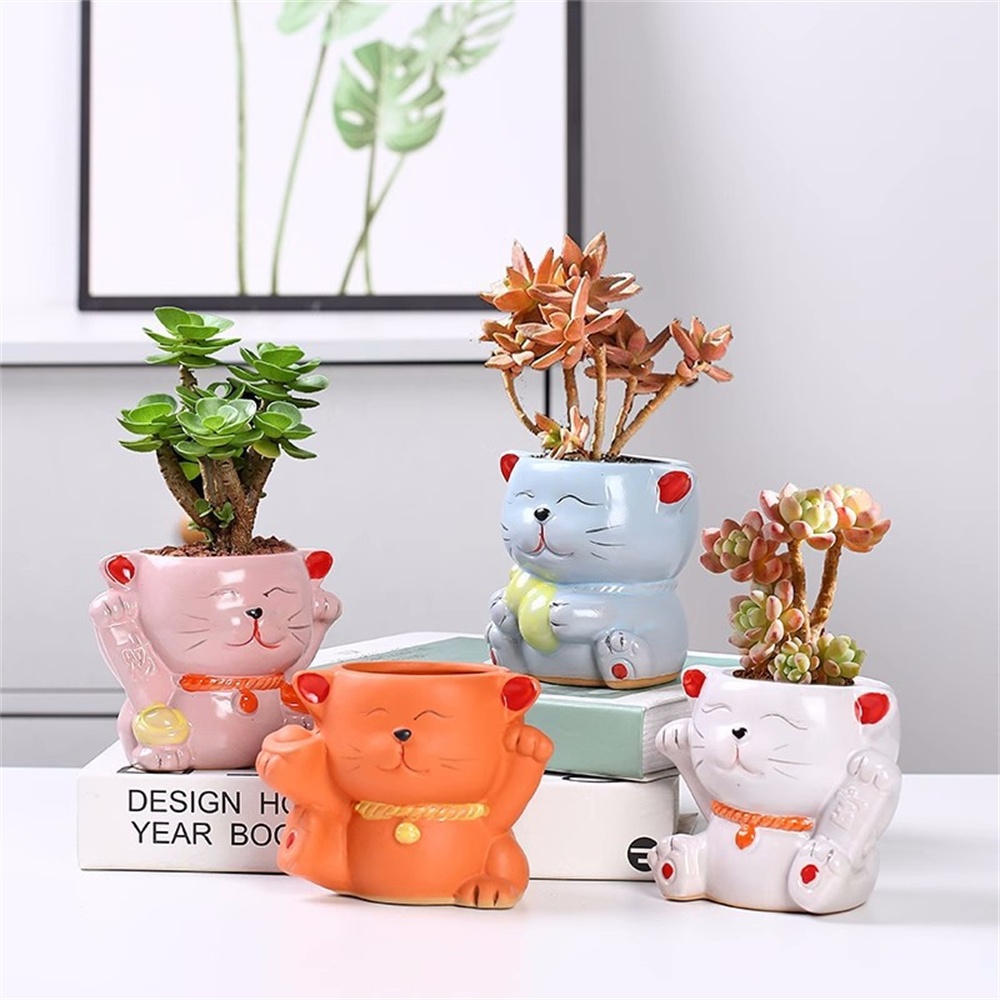 Planpot Bunga Keramik Kucing Lucu Mini Pot Tanaman Sukulen Pot Bunga Dekorasi Dalam Ruangan Kreatif Dekorasi Rumah Taman Desktop Dekorasi Balkon