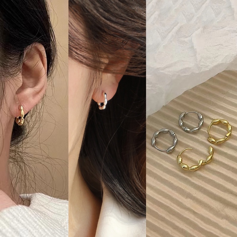 Anting S925 Sterling Silver French Geometric Halus Ear Buckle Giwang Telinga Untuk Wanita Perempuan