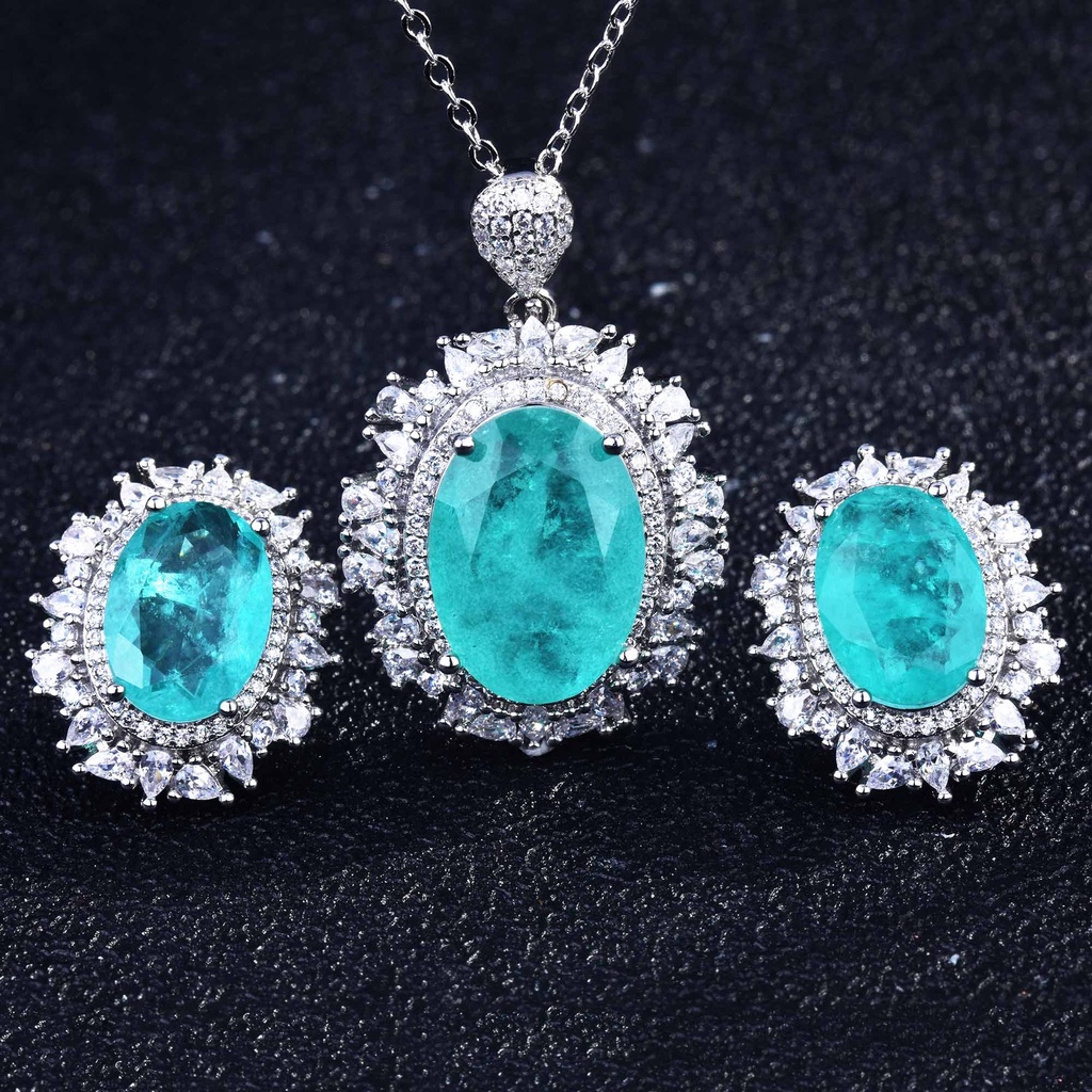 Goldkingdom Aksesoris Perhiasan Fashion Ready Stock Paraiba Alami Kalung Permata Warna-Warni Liontin Stud Anting Set