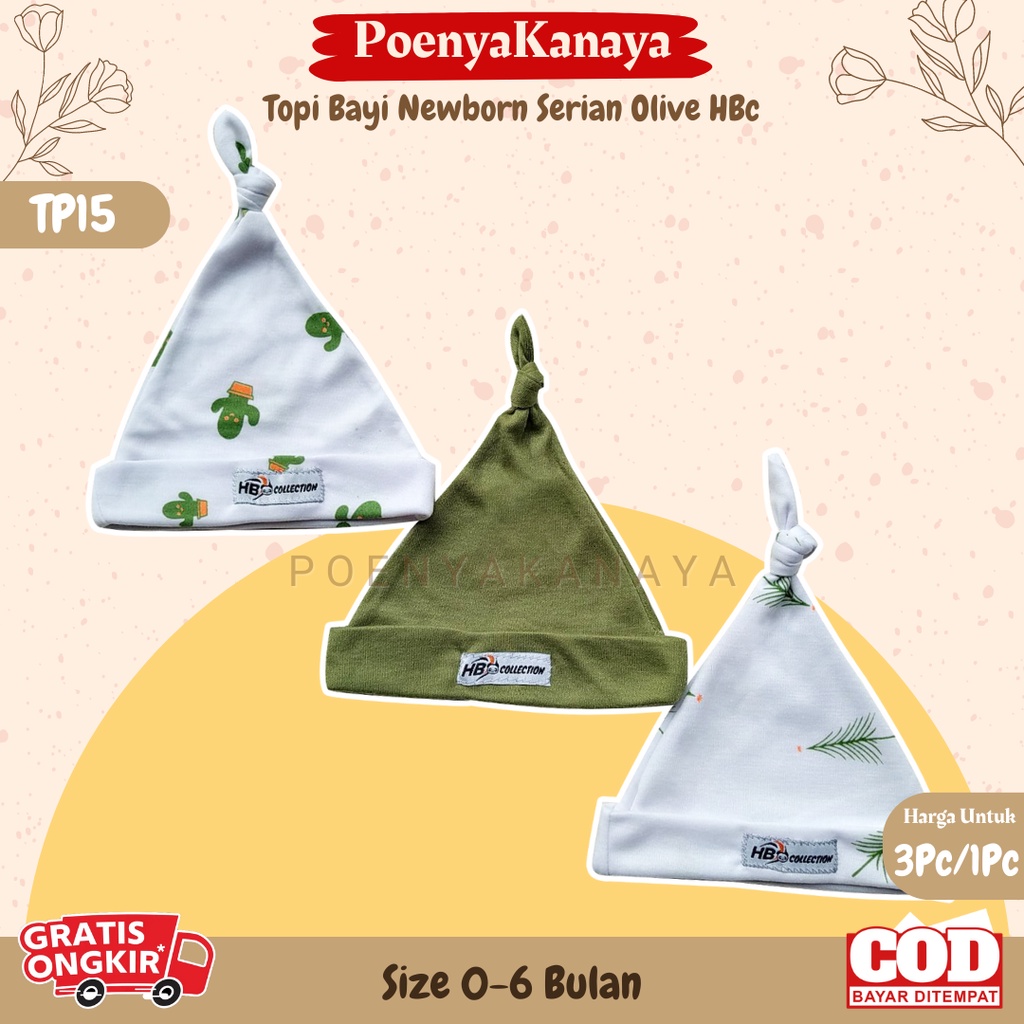 3pc/1pc Topi Bayi Newborn Seri OLIVE HBc TP15