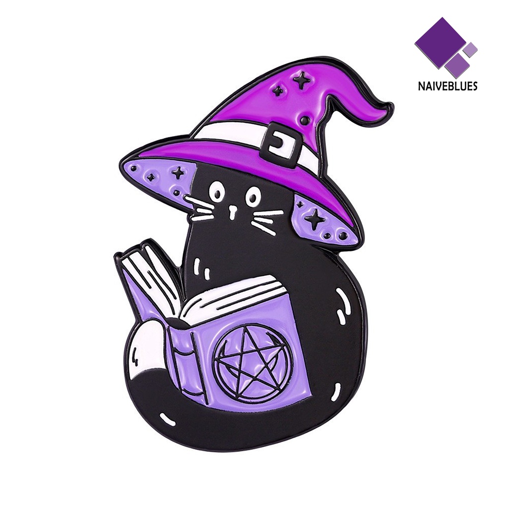 &lt; Naiveblues &gt; Bros Kartun Ekspresi Hidup Lucu Penyihir Pin Sayap Kucing Hitam