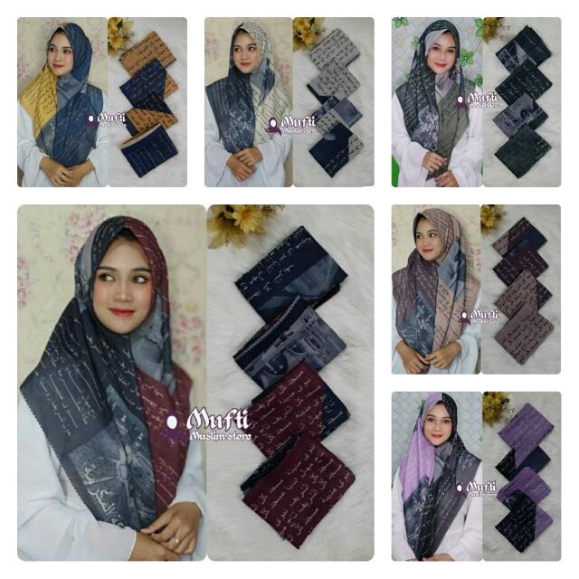 KERUDUNG JILBAB HIJAB REMAJA BAHAN VOAL KORAN  TULISAN ARABIC ARABIAN SANTRIWATI KOREAN AKSARA  JAWA