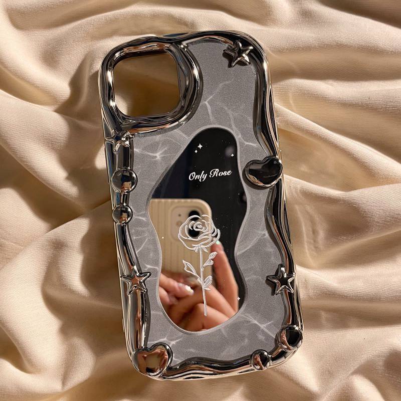 Cream Star Love Mirror Soft CaseiPhone 7 8 Plus IPhone X XS XR Max 11 12 13 14 Pro Max 14 Plus Girl Woman Fashion Tulip Flower Tape CD Record Cute Pretty Case Make Up Casing HP iPhone 12 Pro Max