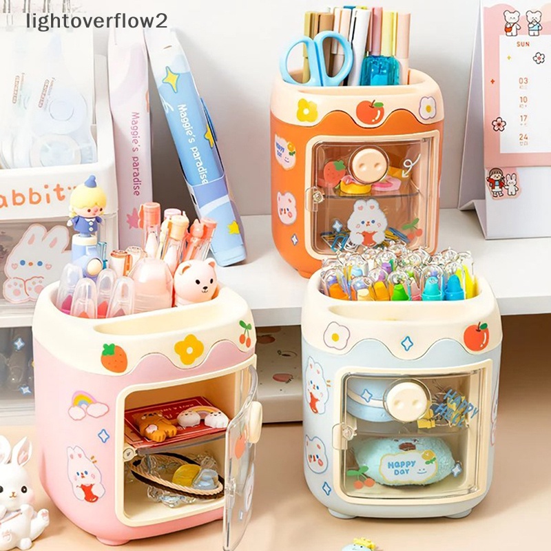 [lightoverflow2] Kawaii Pig Storage Box Kapasitas Besar Tempat Pulpen Kamar Tidur Kamar Mandi Kotak Organizer Alat Tulis Kantor Sekolah Makeup Brush Bucket [ID]