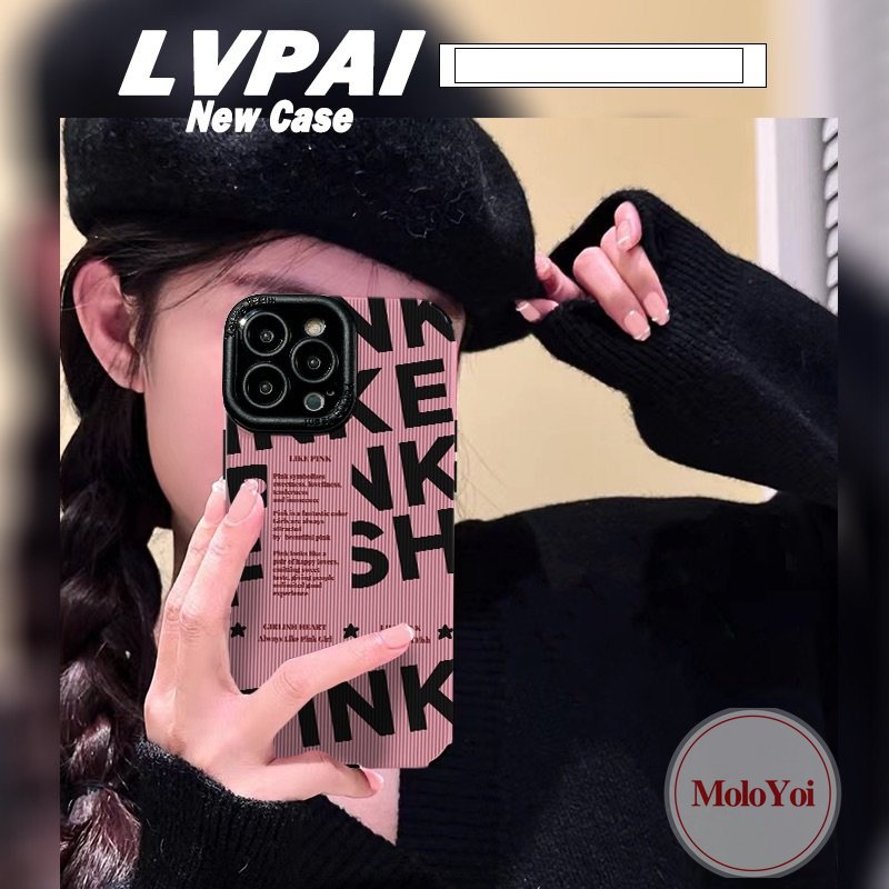 Casing Tpu Lembut Gaya Eropa Dan Amerika Kompatibel Untuk IPhone XR X XS Max8 7 Plus 11 14 12 13 Pro Max 7Plus Trendi Merek Tekstur Garis Pink Huruf Inggris Shockproof Cover