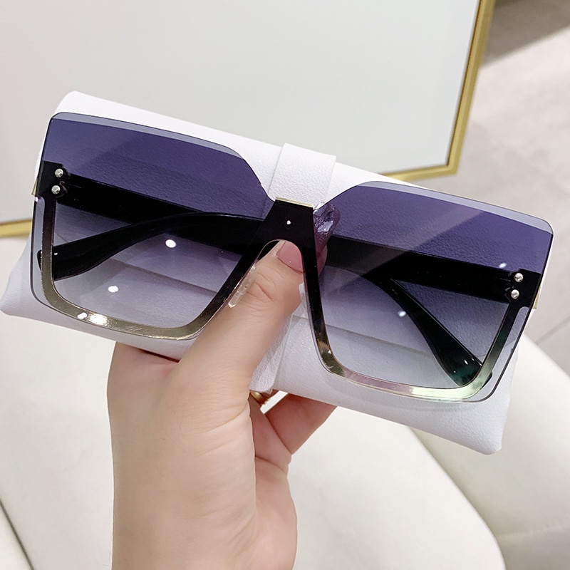 (YUZHU) Ins Style Oversized Half Frame Sunglasses New Fashion Gradient Shade Sunglasses Untuk Wanita