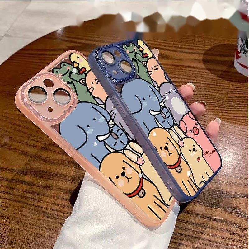 IPHONE Casing Ponsel Desain Koleksi Kartun Hewan Penuh Tiga Warna Kompatibel Dengan Iphone12 13 14 11 Pro Max X Xs Max Xr Hhppl