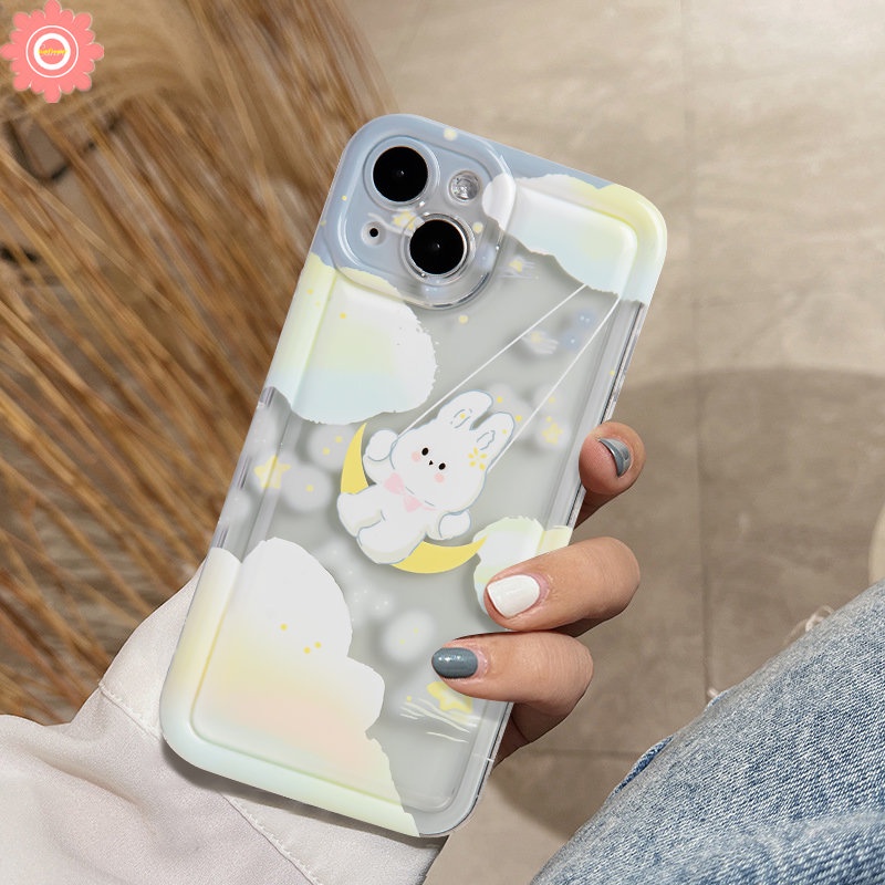 Kartun Snowball Rabbit Phone Case Kompatibel Untuk IPhone 7Plus 11 14 13 12 Pro MAX XR 6.6s 7 8 Plus X XS MAX Fantasi Awan Berbintang Rabbit Lembut Shockproof Airbag Penutup Belakang