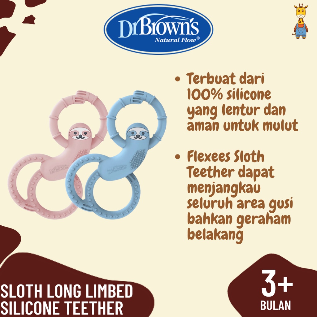 Dr. Brown's Sloth Long Limbed Silicone Teether - Gigitan Bayi - Mainan Gigitan Bayi