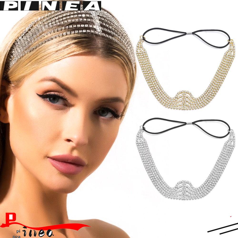 Nanas Kepala Rantai Warna Emas Pernyataan Turban Hiasan Kepala Bohemian Rambut Pengantin Perhiasan Kristal Berlian Imitasi