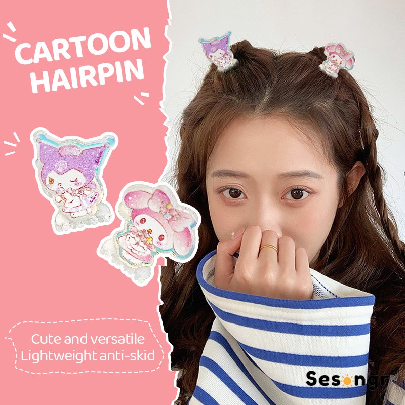 Klip Poni Mini Kartun Karakter Laser Sanrio Kuromi Melody Korea Fahion Lucu Gaya Aksesoris Rambut - SG