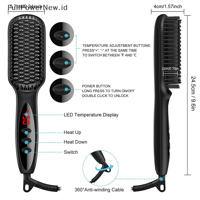 Power Heag Straightening Comb Sikat Pelurus Rambut Pria Quick Beard Straightener ID