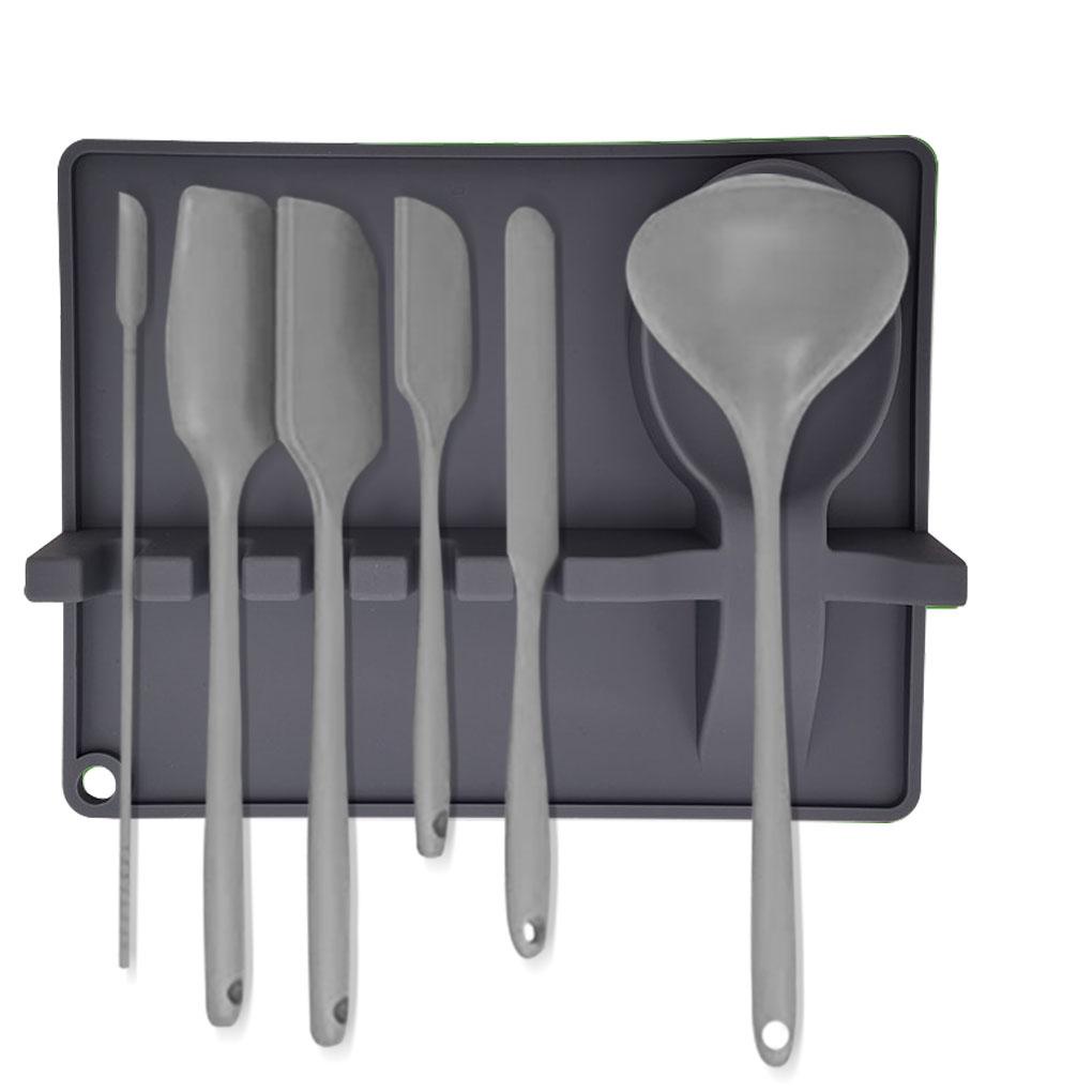 Sendok Sisa 2-in-1 Silikon Spatula Holder Peralatan Dapur Rak Penyimpanan Perlengkapan Alat Masak