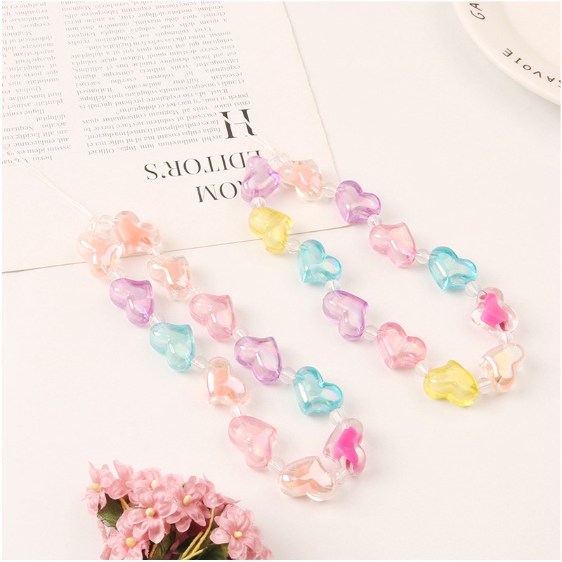 3d Pearlescent Warna Campur Cinta Hati Ponsel Case Bluetooth Earphone Cover Rantai Anti Hilang Untuk iPhone Untuk Samsung Untuk OPPO Untuk VIVO Untuk Huawei Untuk Redmi Untuk Xiaomi Tali Pendek