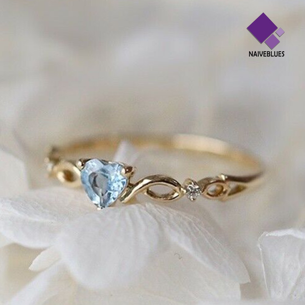 &lt; Naiveblues &gt; Wanita Fashion Hati Cubic Zirconia Tergabung Hollow Band Cincin Perhiasan Hadiah