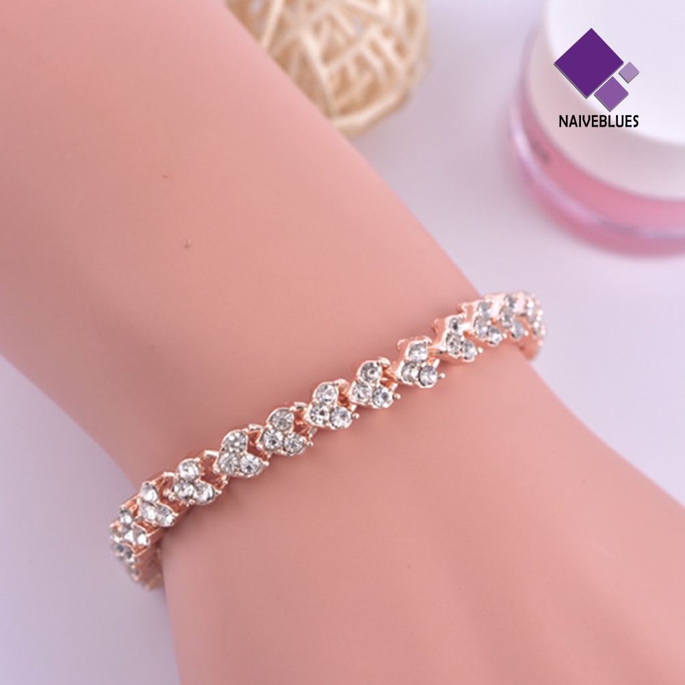 &lt; Naiveblues &gt; Gelang Wanita Hias Berlian Imitasi Berkilau Bangle Adjustable Untuk Pesta