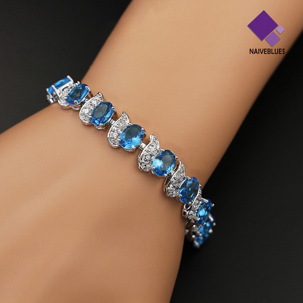 &lt; Naiveblues &gt; Wanita Gelang Daun Pesona Elegan Klasik Adjustable Biru Berlian Imitasi Wanita Gelang Perhiasan