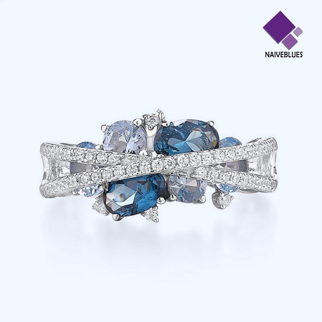 &lt; Naiveblues &gt; Cincin Wanita Bentuk X Cubic Zirconia Perhiasan Vintage Cincin Terang Untuk Dipakai