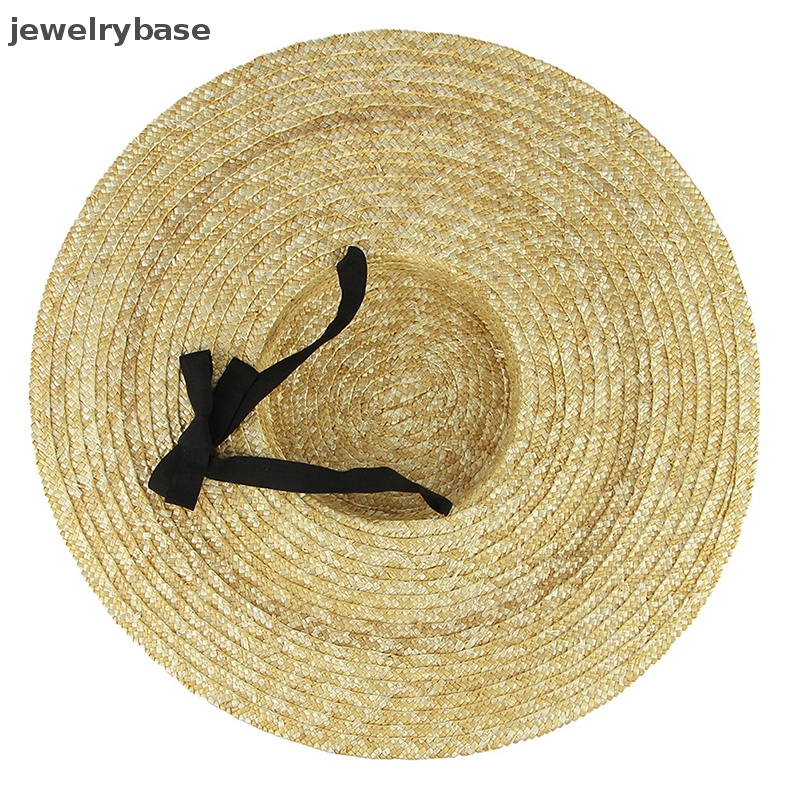 [jewelrybase] Wide Brim Straw Hat Untuk Wanita Pita Panjang Ladies Topi Pantai Musim Panas Pelindung Matahari Topi Butik