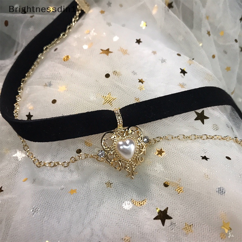 [Brightnessdin1] Vintage Beludru Hitam Choker Cinta Hati Liontin Kalung Untuk Wanita Gadis Hadiah Butik