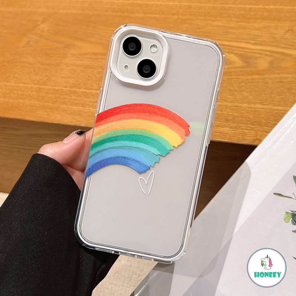 Casing Cinta Hati Kecil Pelangi Sederhana Kompatibel Dengan iPhone 11 Pro Max14 13 12 Pro Max 14Plus Perlindungan Lensa 3-in-1 Soft Cover