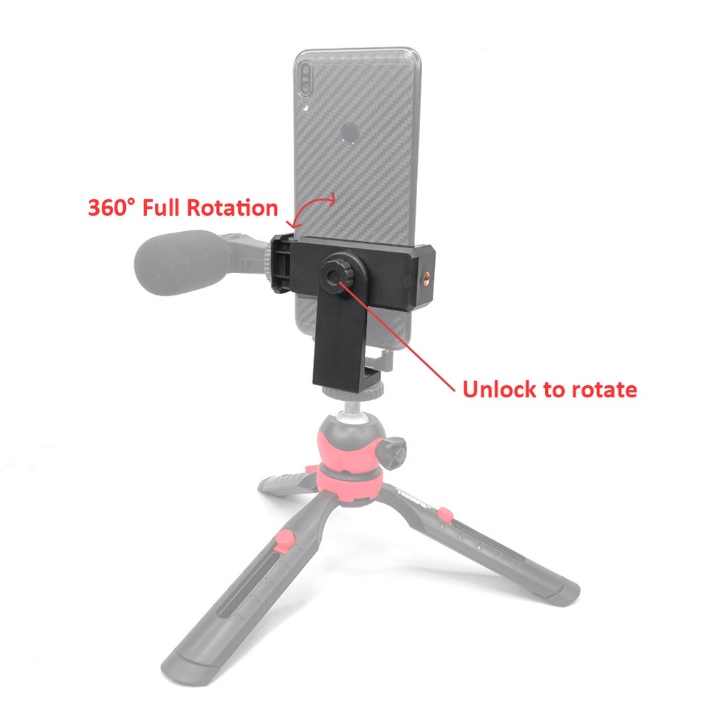 T&amp;Y Phone Holder Tripod 360° Adapter Cell Phone Clipper Holder Vertical 360 Rotation Sambungan Tongsis Monopod Tripod U Mount Phone Holder Hp Led Mic Ring Light