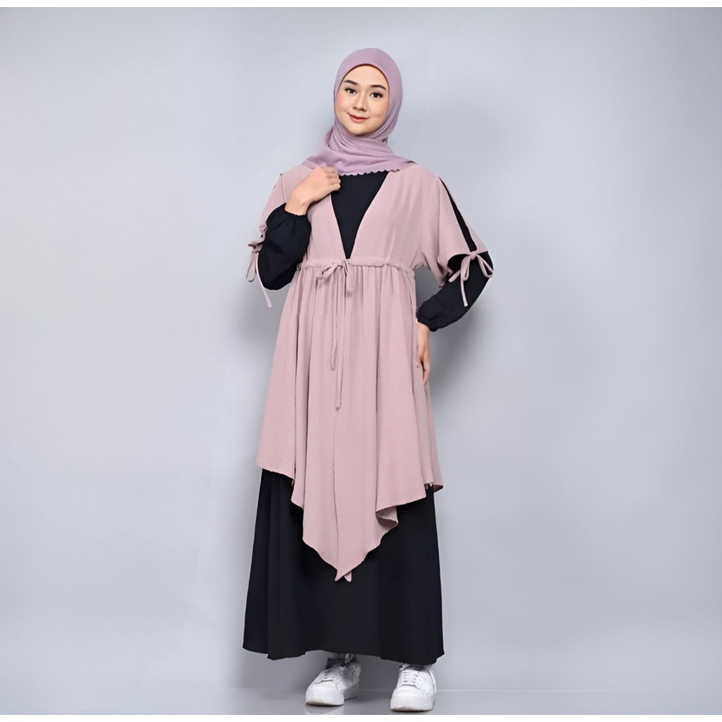 Faiza Set Setelan Gamis + Outer Crinkle Airflow Muslim Wanita Korean Style Premium Terlaris